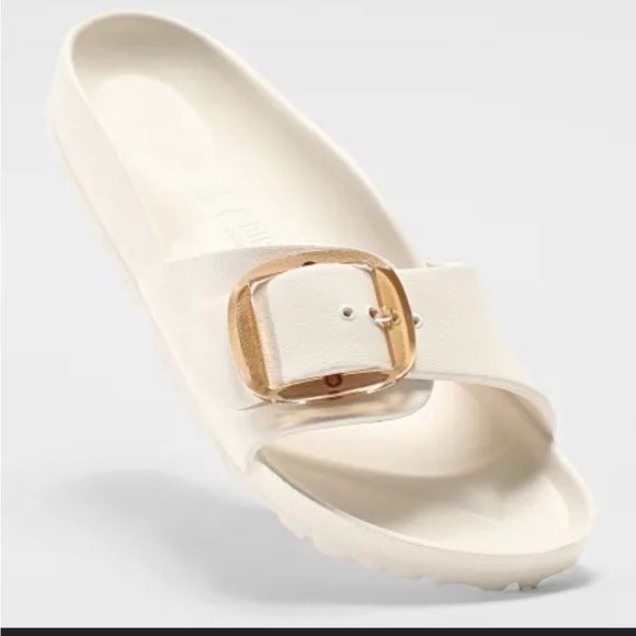 Birkenstock White Sandals with Gold Buckle - Picture 2 of 11